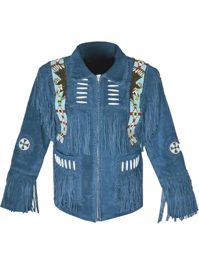 Men Cowboy Western Leather Jacket With Fringe