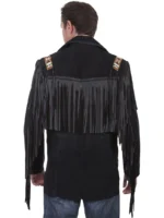 Mens Bone Beaded Fringe Leather Jacket