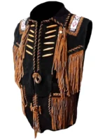 Mens Fringe Bones and Beads Vest