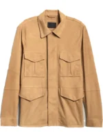 Tan Suede Leather Jacket front side.