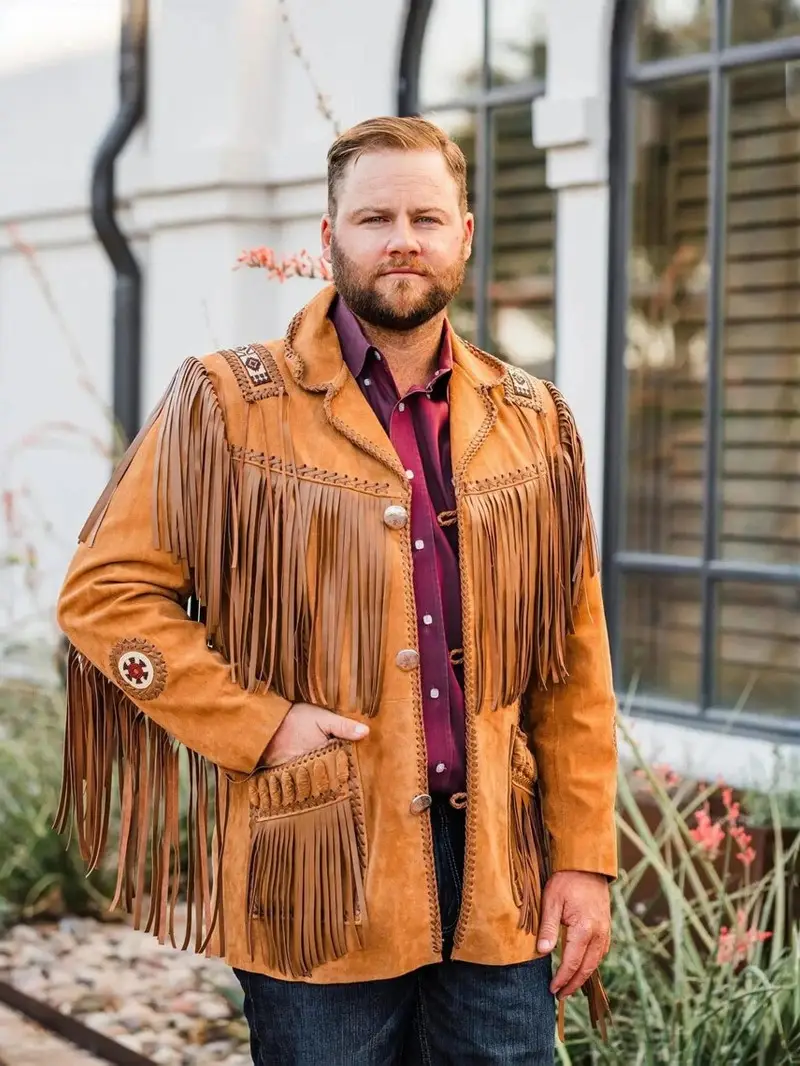 Mens Traditional Cowboy Western Leather Jacket Coat with Fringe (1) Mens Traditional Cowboy Fringe Leather Jacket