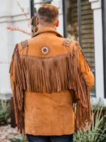 Mens Traditional Cowboy Fringe Leather Jacket