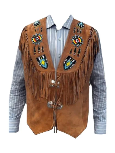 Mens Western Brown Fringe Leather Vest