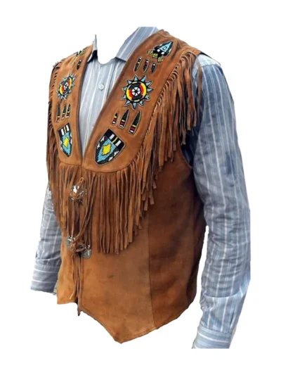 Mens Western Brown Fringe Leather Vest