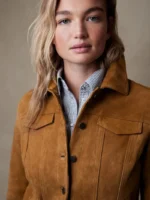 brown suede trucker jacket