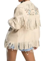 Women embroidered fringe leather jacket