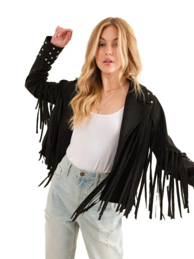 Studded Fringe Open Western Jacket