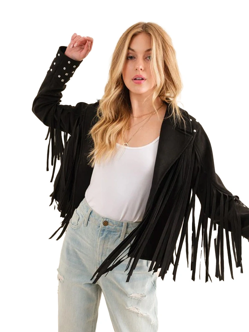 Studded Fringe Open Western Jacket Studded Fringe Open Western Jacket