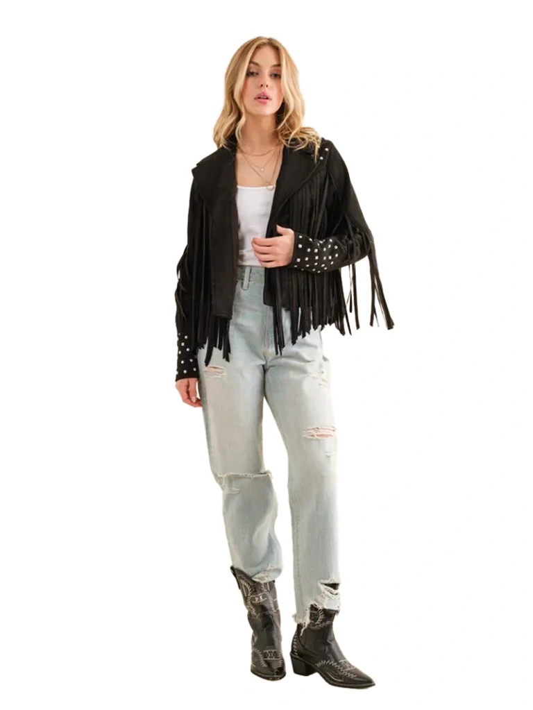 Studded Fringe Open Western Jacket