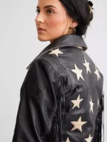 Crissy Star Leather Fringe Jacket - Black