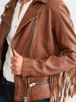 Leather Fringe Jacket - Cognac
