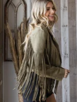Olive Green Suede Fringe Jacket