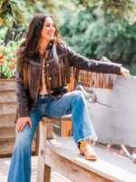 fringe Leather Jacket wearing a women