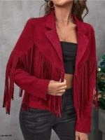 Western Suede Leather Fringed - Burgundy