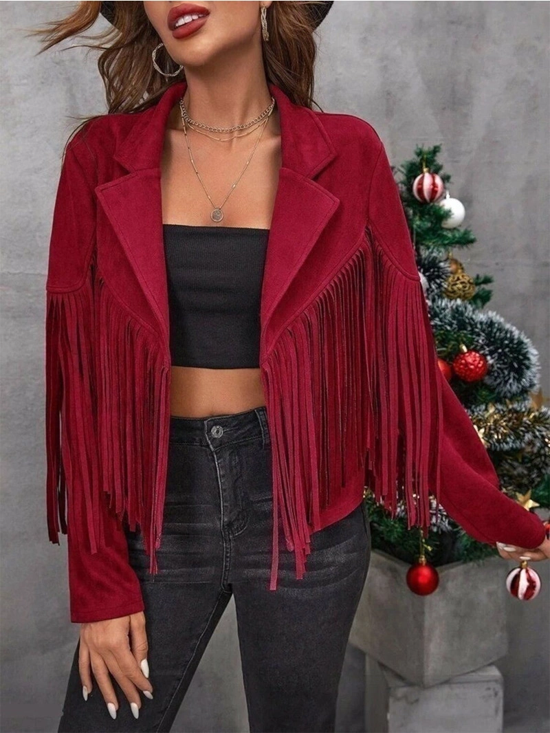 Western Suede Leather Fringed - Burgundy (2) Fringe Leather Jacket for Women's - burgundy