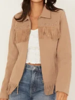 Fornia Women's Fringe Faux Leather Fringe Zip Jacket