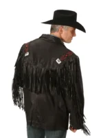 Mens Western Black Suede Fringe Leather Jacket