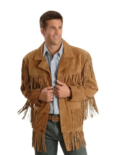 Mens Western Suede Fringe Leather Jacket