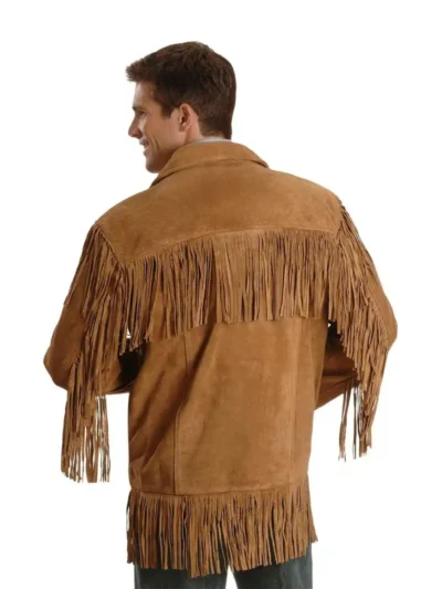 Mens Western Suede Fringe Leather Jacket