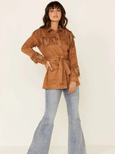 MINKPINK Women's Tan We Are Free Fringe Jacket