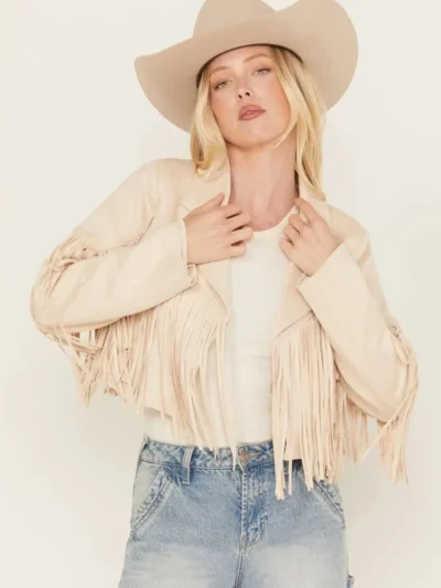 Saints & Hearts Women's Faux Suede Cropped Fringe Jacket
