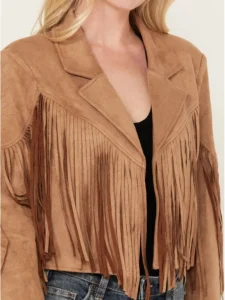 Saints & Hearts Women's Faux Suede Cropped Fringe Jacket