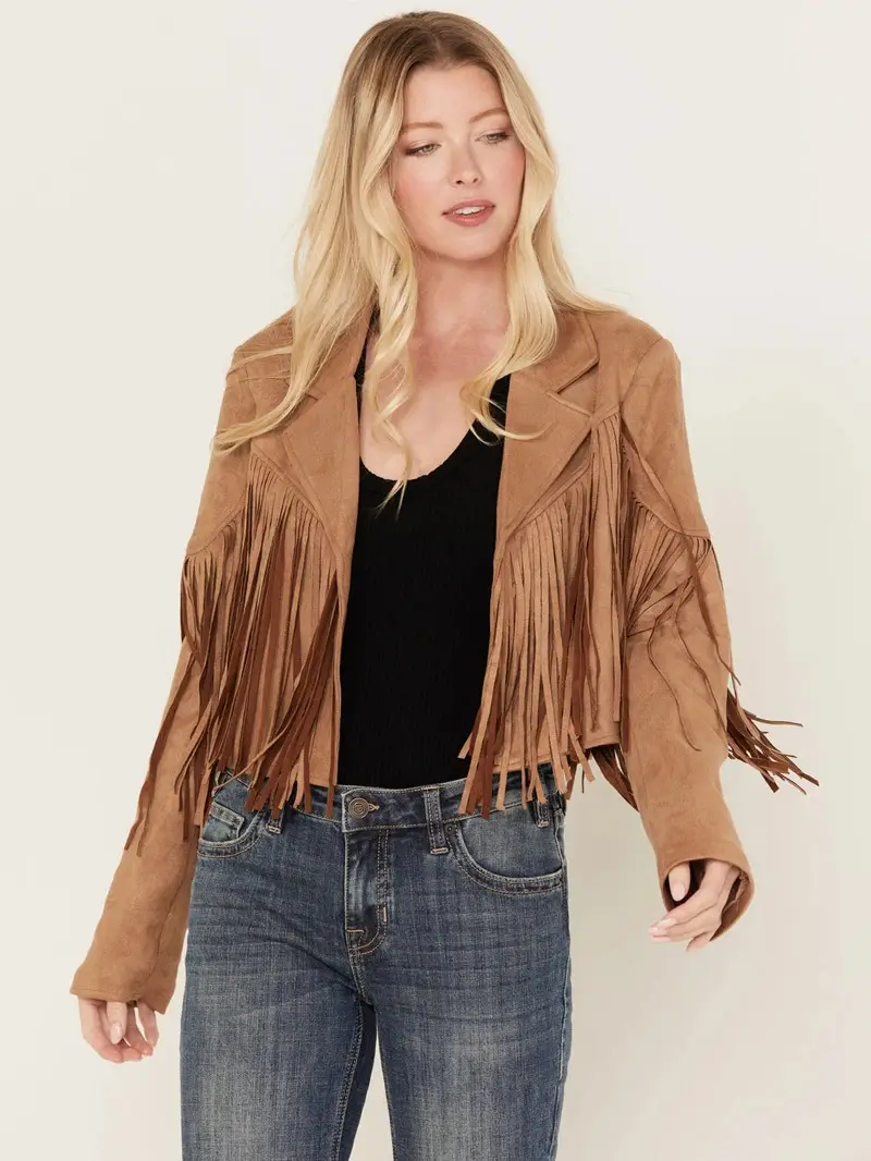 Saints & Hearts Women's Faux Suede Cropped Fringe Jacket (4) Saints & Hearts Women's Faux Suede Cropped Fringe Jacket