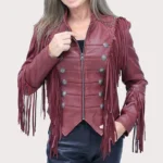 Burgundy Fringed Leather Jacket