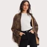 Fringe Suede Animal Print Jacket