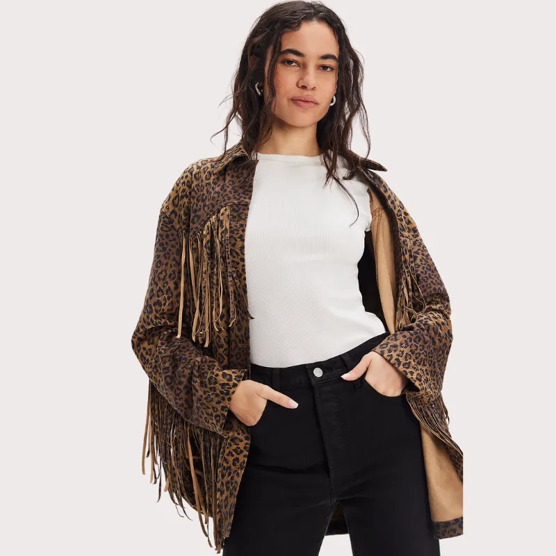Fringe Suede Animal Print Jacket (2) Fringe Suede Animal Print Jacket