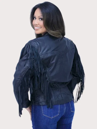 Fringed Leather Motorcycle Jacket for Women