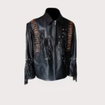 Men Black Western Fringes With Roundhead Studs