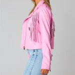 Pink Fringe Vegan Leather Jacket