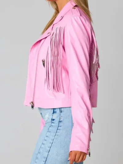 Pink Fringe Vegan Leather Jacket