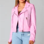 Pink Fringe Vegan Leather Jacket