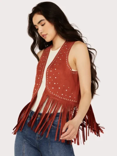 Rock & Roll Denim Women's Faux Suede Studded Fringe Vest