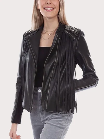 Scully Women's Fringe Studded Leather Jacket