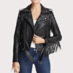 Women Black Studded Biker Leather Jacket