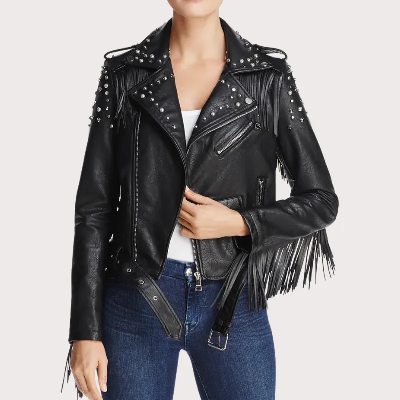 Women Black Studded Biker Leather Jacket (1) Women Black Studded Biker Leather Jacket