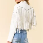 Women Fringe Stud Leather Jacket