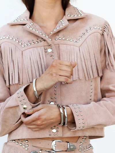 Women Studded Fringe Leather Jacket