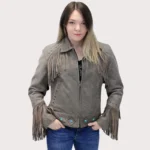 Women Turquoise and Fringe Leather Jacket