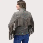 Women Turquoise and Fringe Leather Jacket