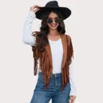 Women's Fringe Vest 70s western Hippie Suede Sleeveless Costume Fringe Waistcoat